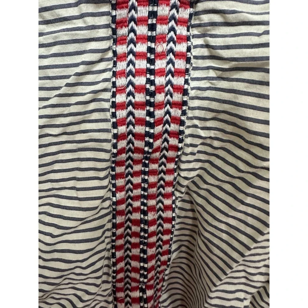 J.Crew Embroidered Peasant Top in Stripe Size Small Off White Black Red Blouse